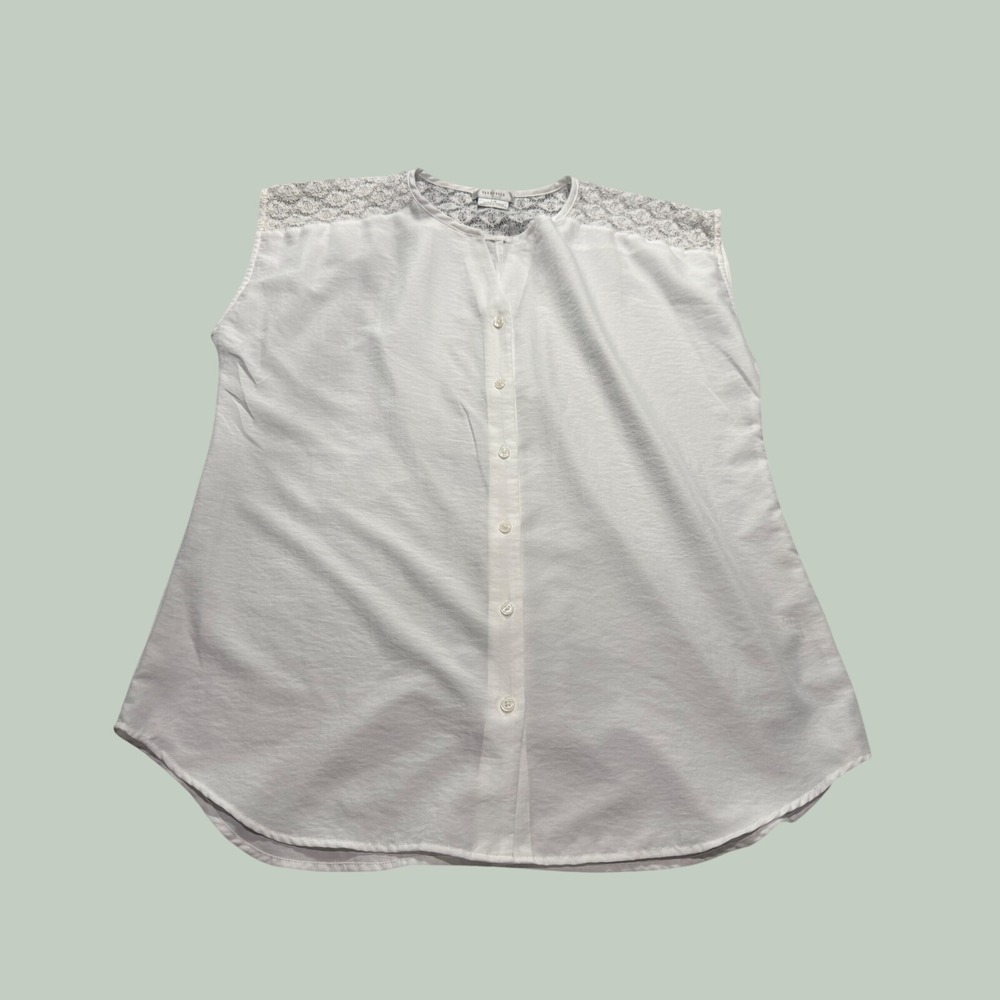 Van Heusen White Sleeveless Lace Yoke Button Down Blouse Top Large